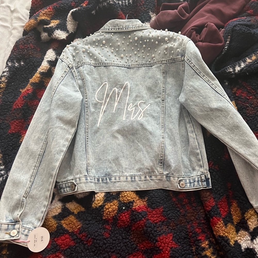 Pearl beaded bridal denim jacket!